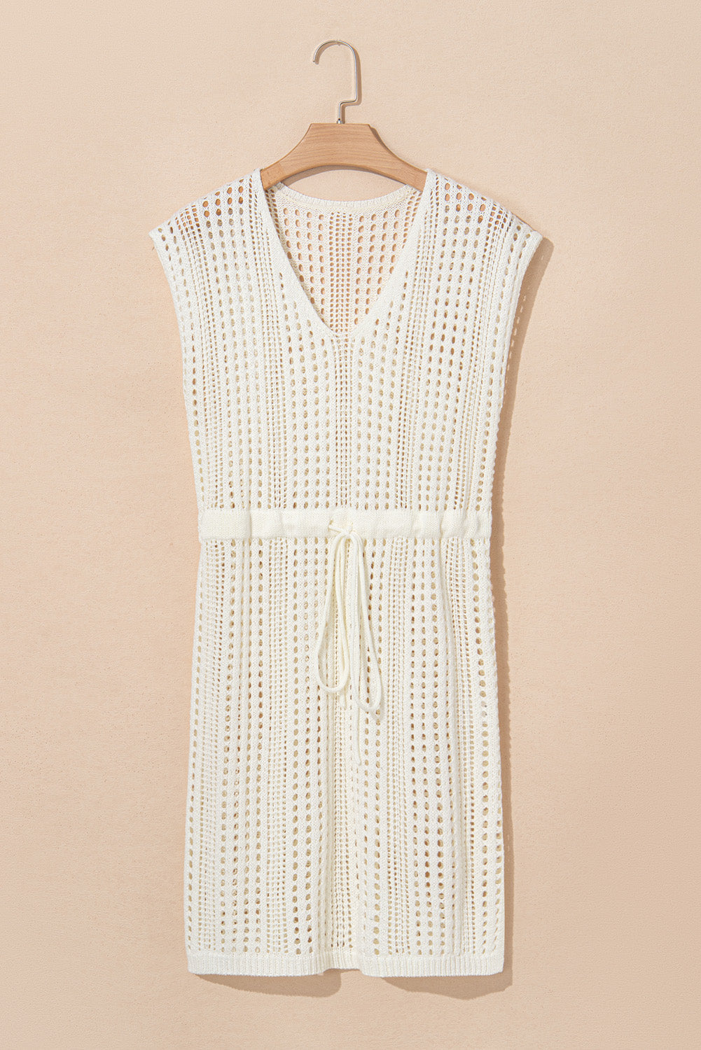 Open Knit Drawstring Waist Beach Dress