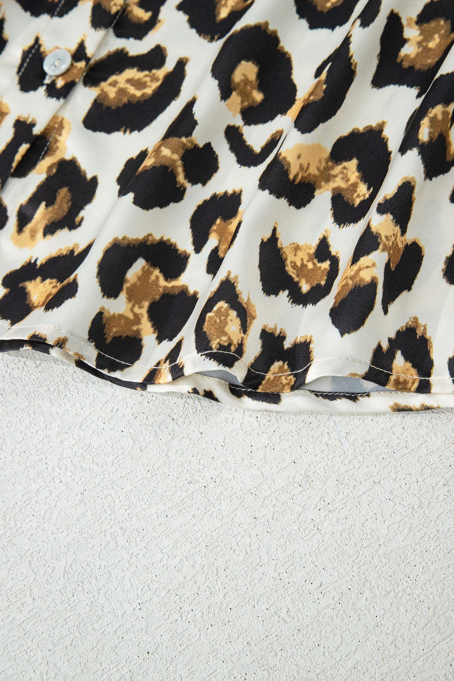 Leopard Ruffle Trim 3/4 Sleeve Buttoned Shirt