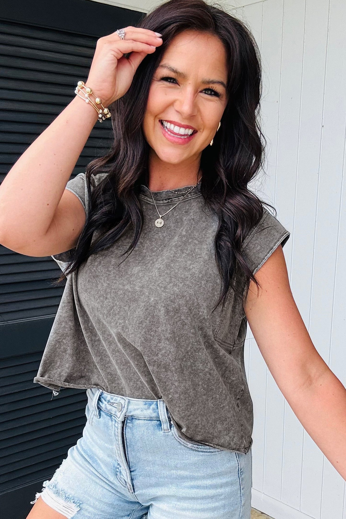 Solid Mineral Wash Boxy Tank Top
