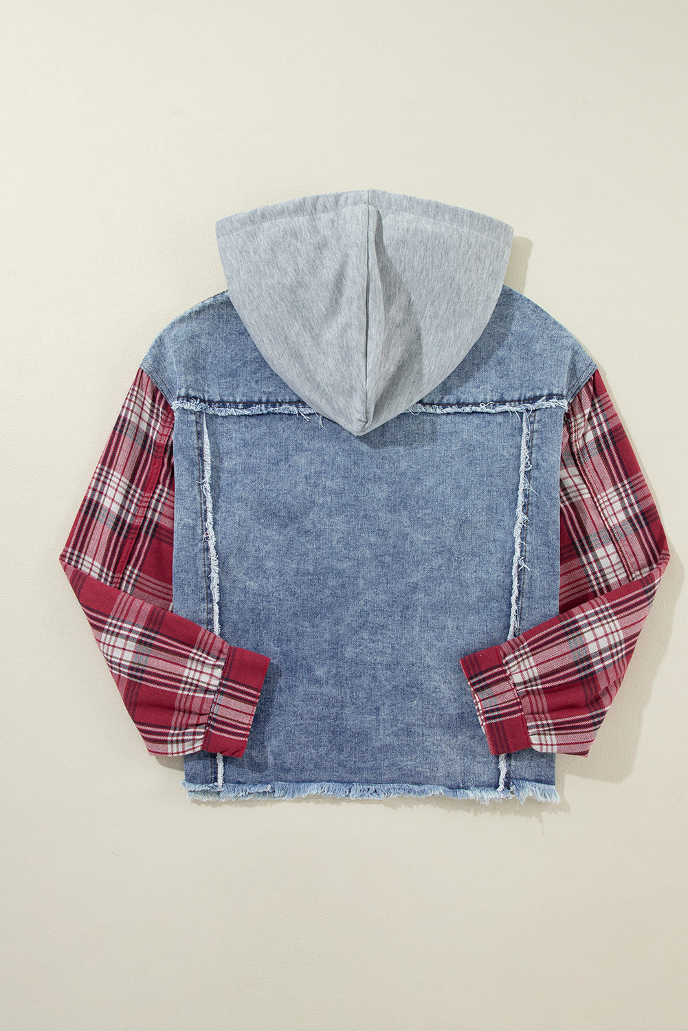 Plus Size Plaid Patchwork Hooded Denim Jacket