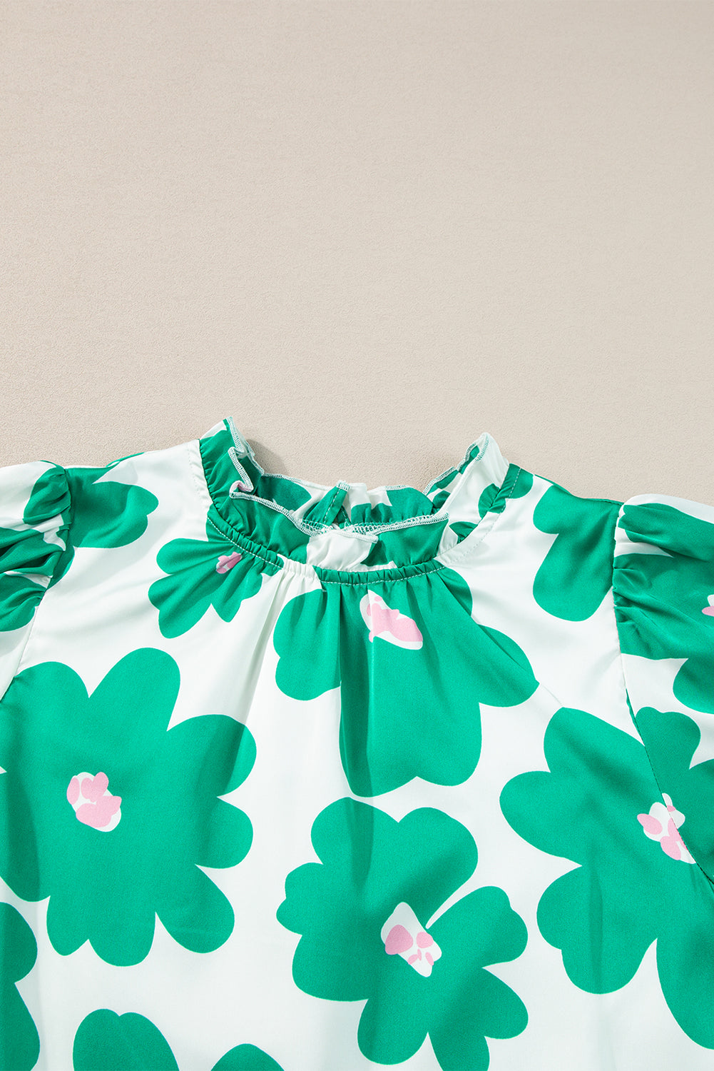 Floral Puff Sleeve Frilled Neck Blouse