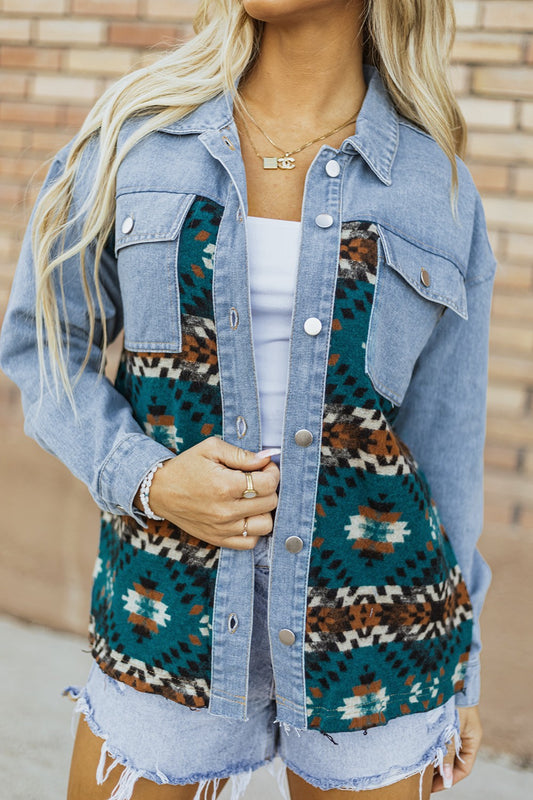 Pocketed Button Up Long Sleeve Denim Jacket