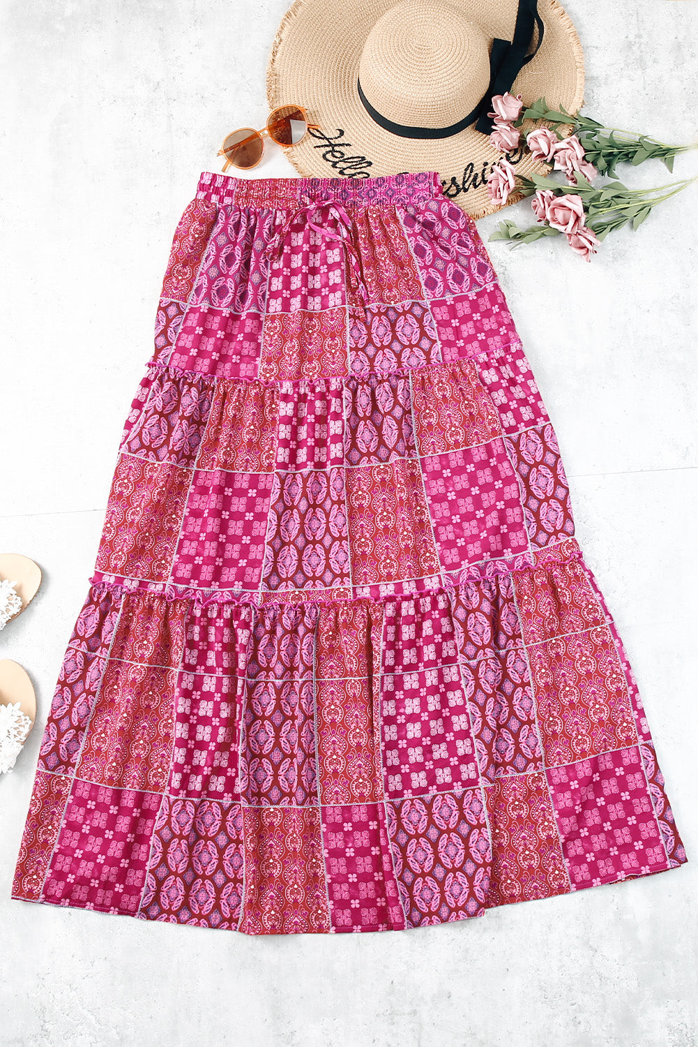 Tiered Paisley Pocketed Maxi Skirt