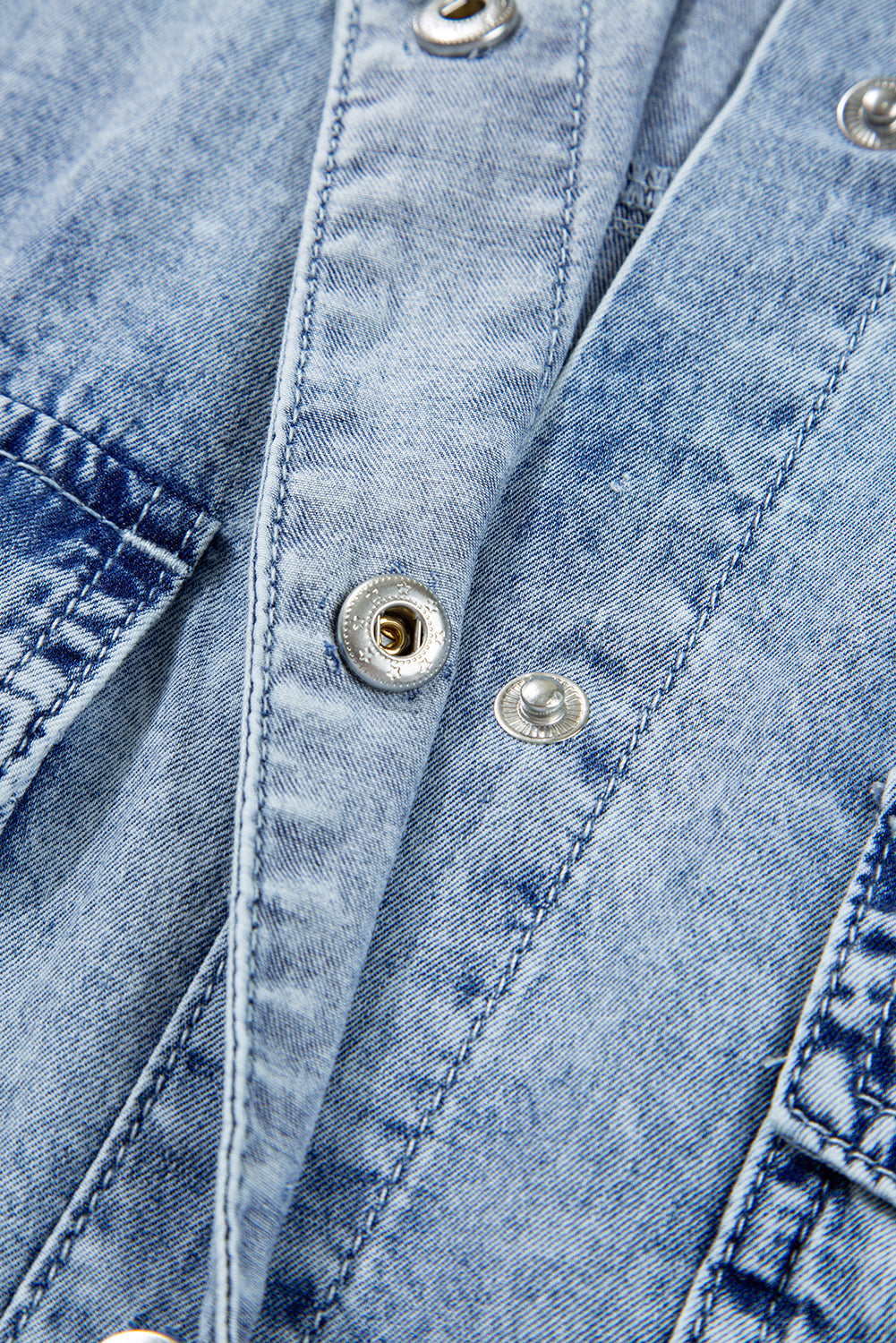 Solid Denim Chest Pocket Raw Hem Shirt Dress
