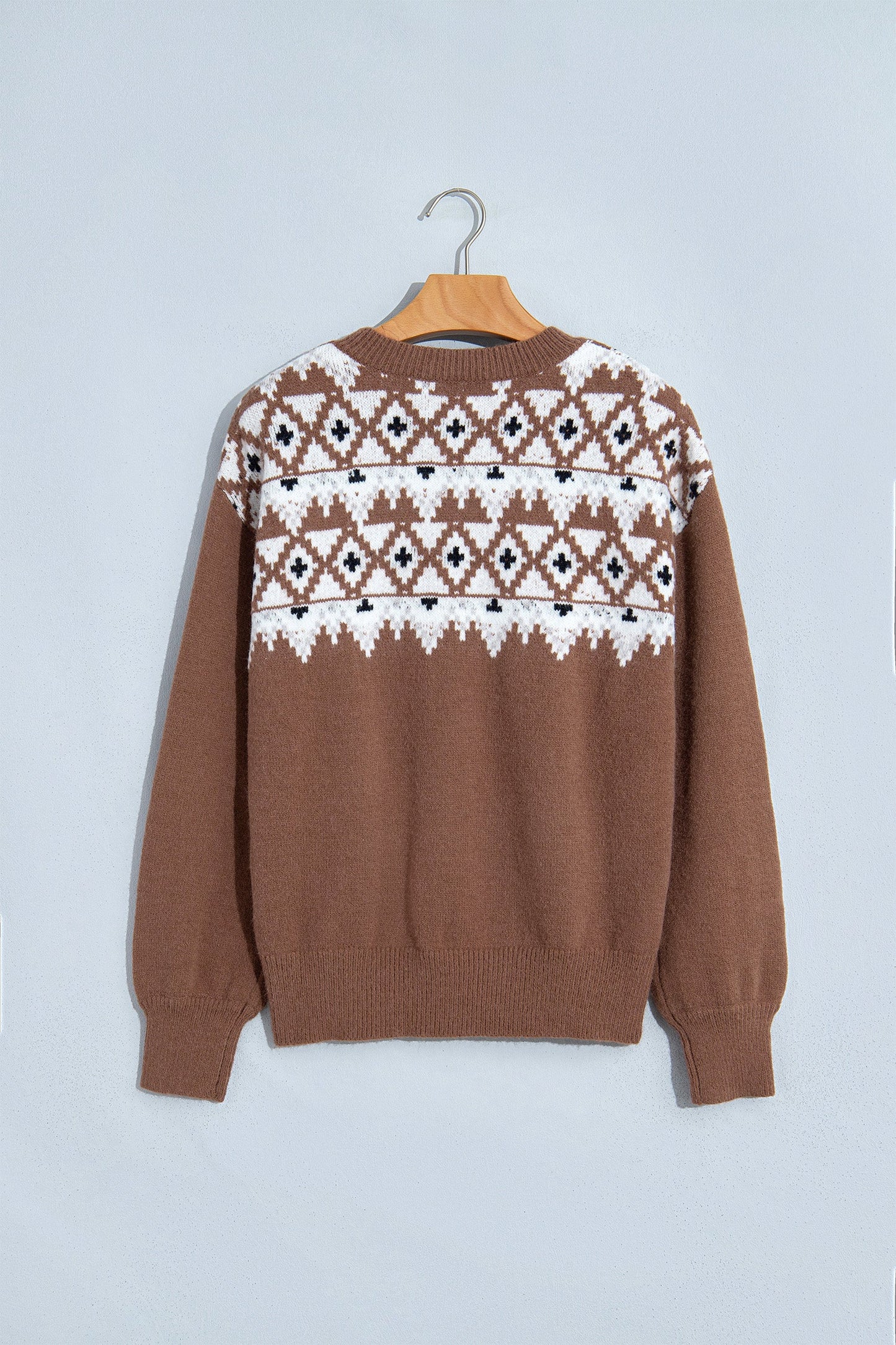 Geometric Fair Isle Drop Shoulder Pullover Sweater