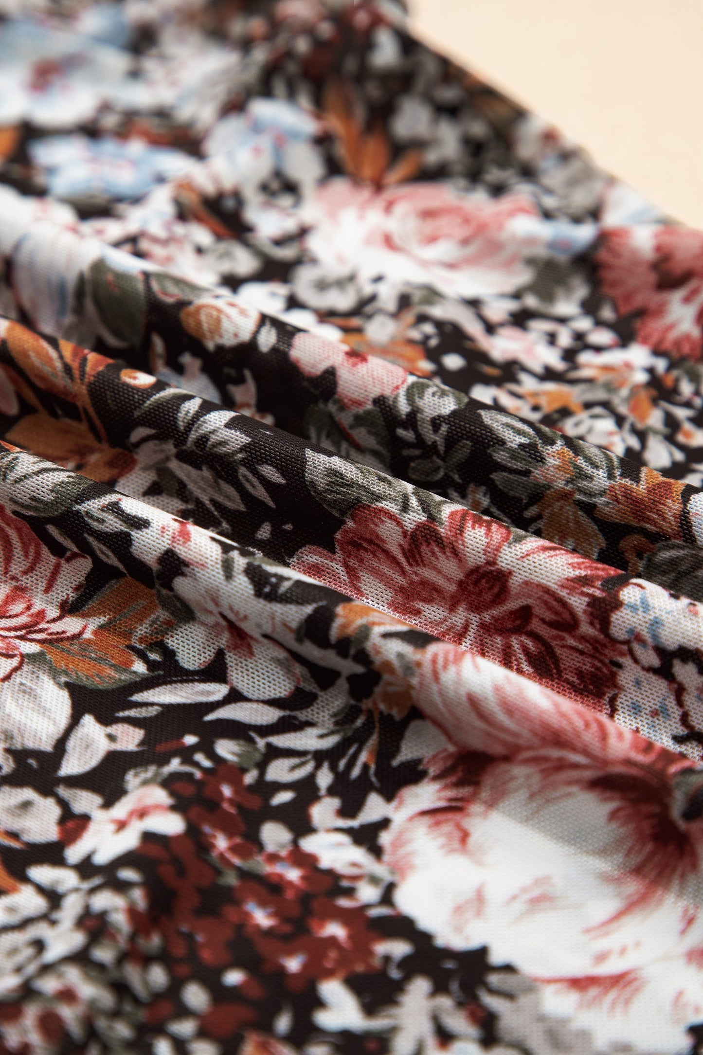 Floral Mesh Mock Neck Short Sleeve Top