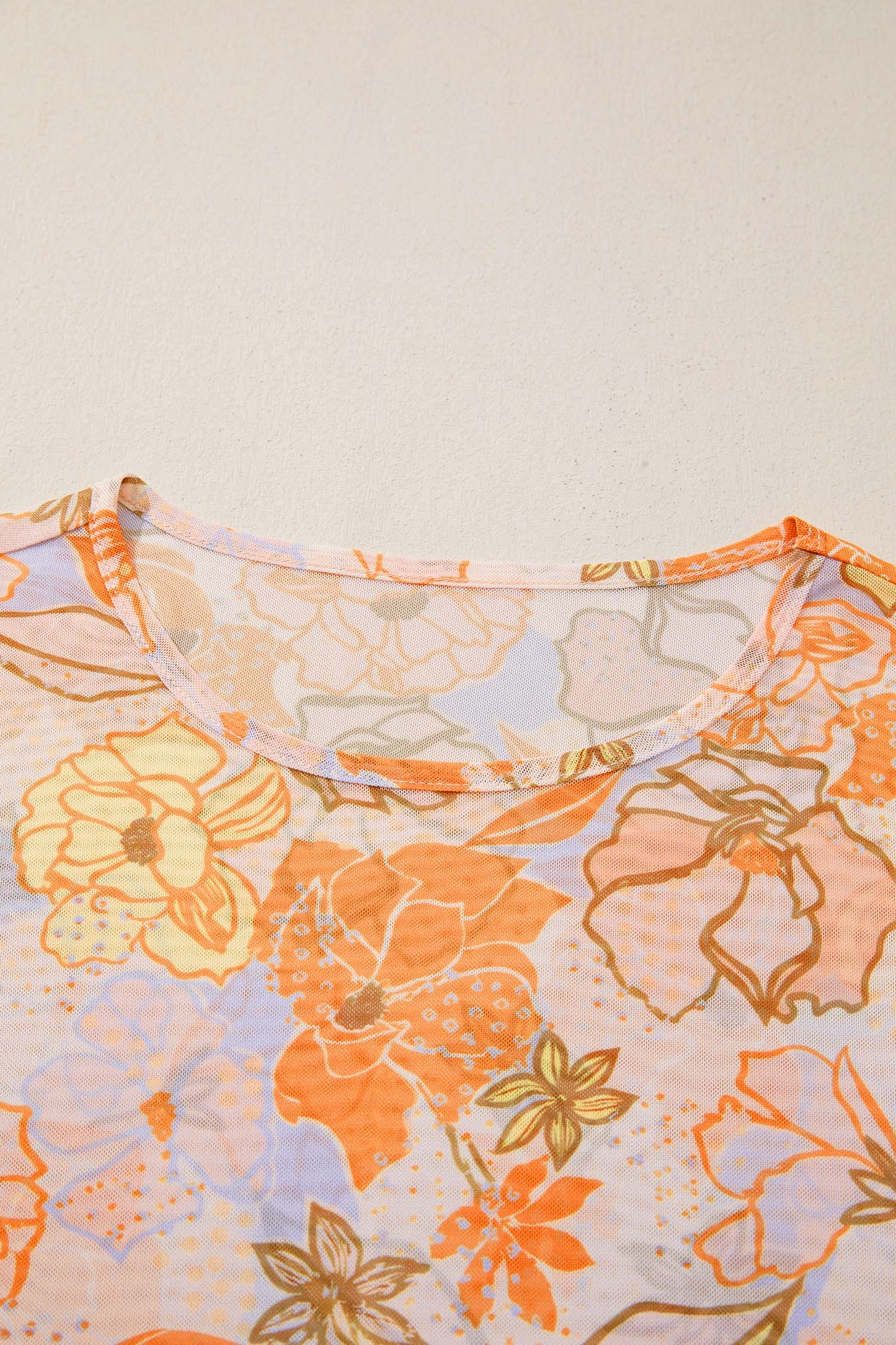 Floral Slim Lettuce Trim Long Sleeve Top