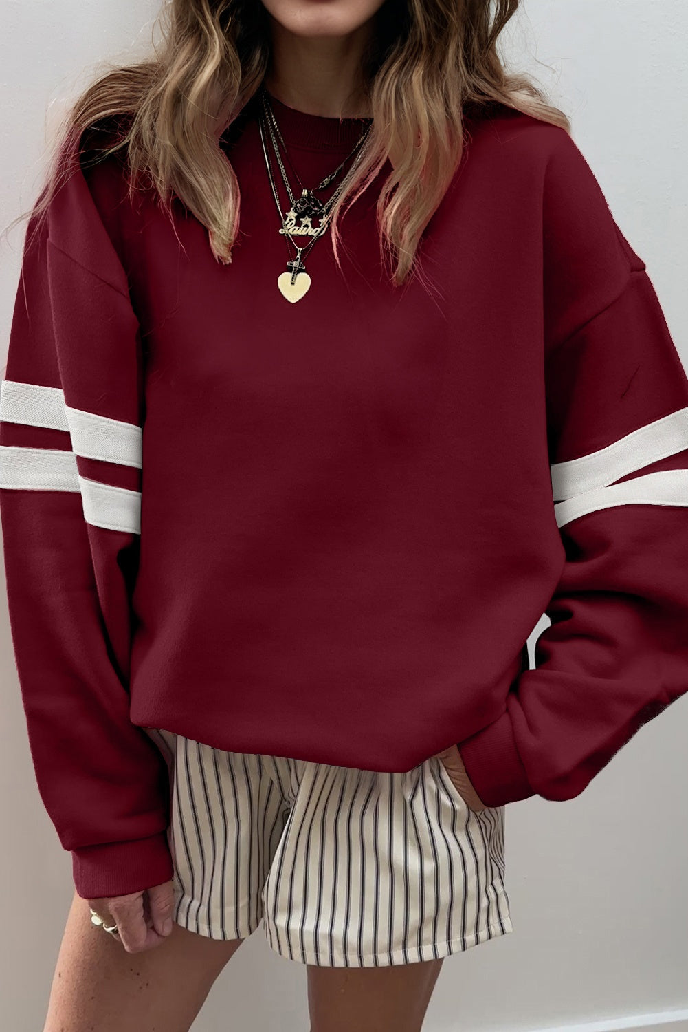 Varsity Stripe Drop Shoulder Sweatshirt