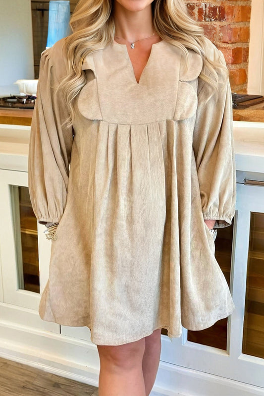 Plus Size Solid Scallop Notched Neck Mini Dress