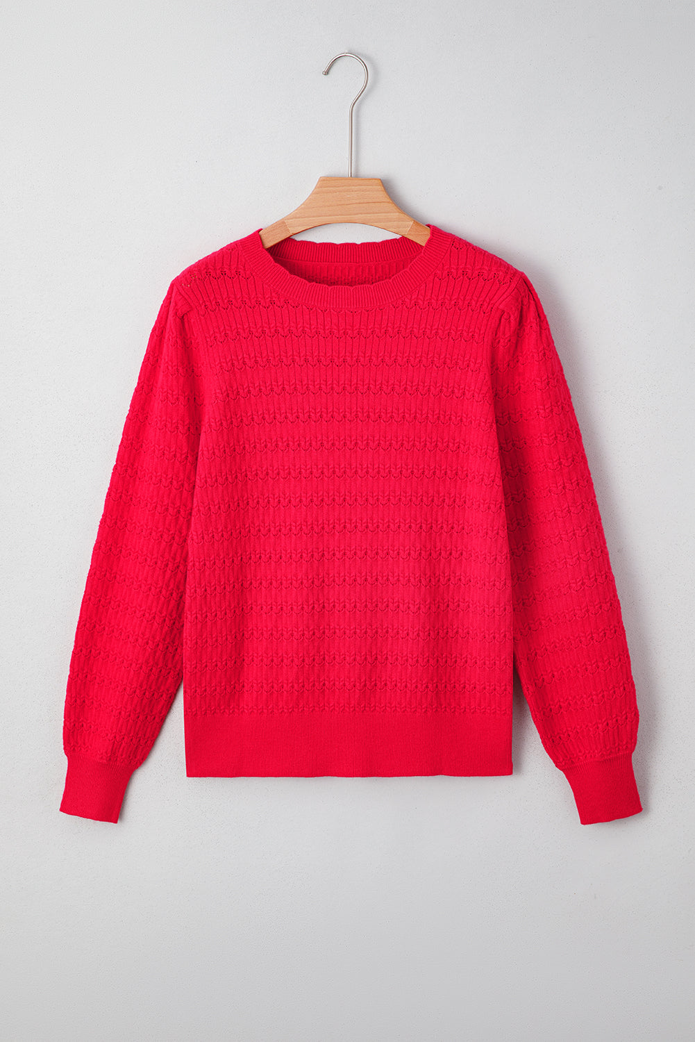 Solid Knit Ribbed Cuff Crewneck Sweater
