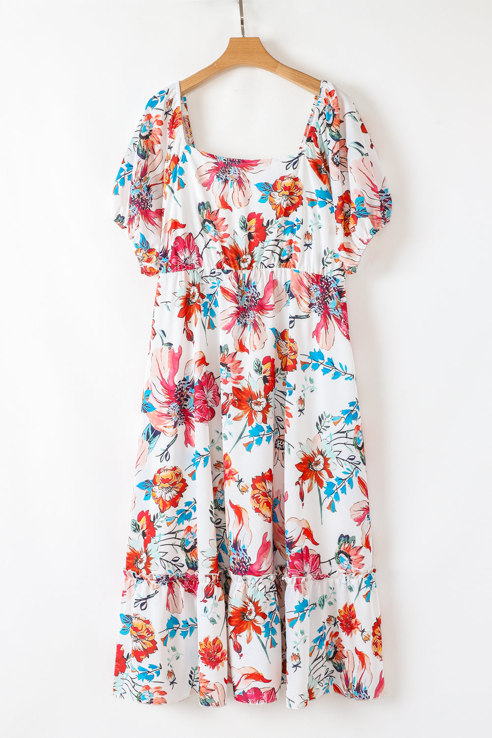 Plus Size Floral Puff Sleeve Midi Dress