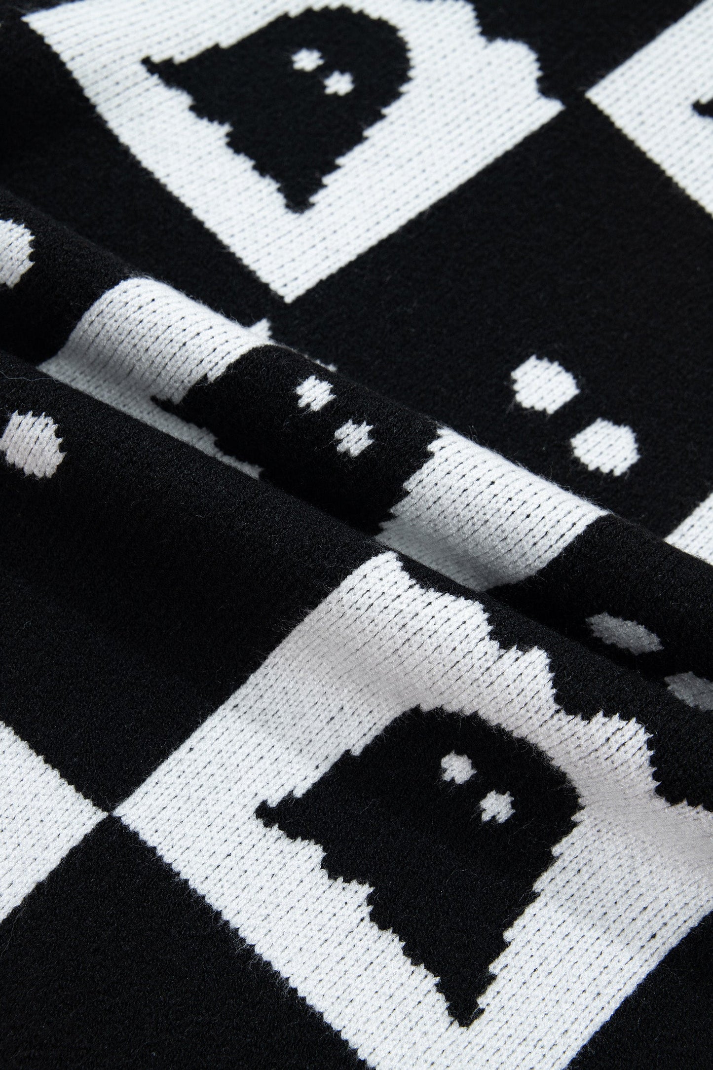 Halloween Ghost Checker High Neck Drop Shoulder Sweater