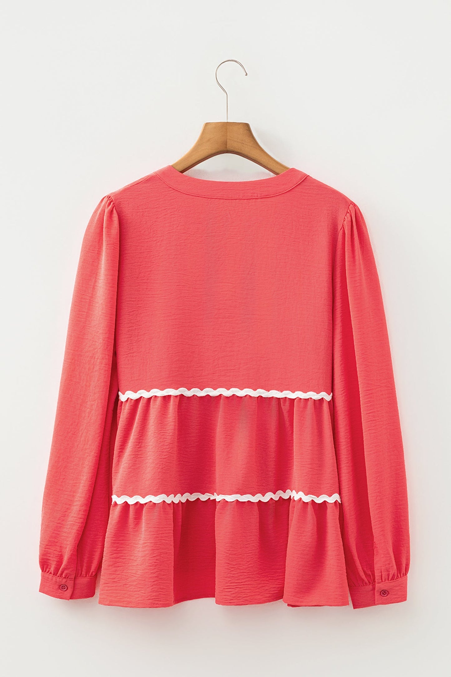 Ricrac Contrast Trim V-Neck Button Down Shirt