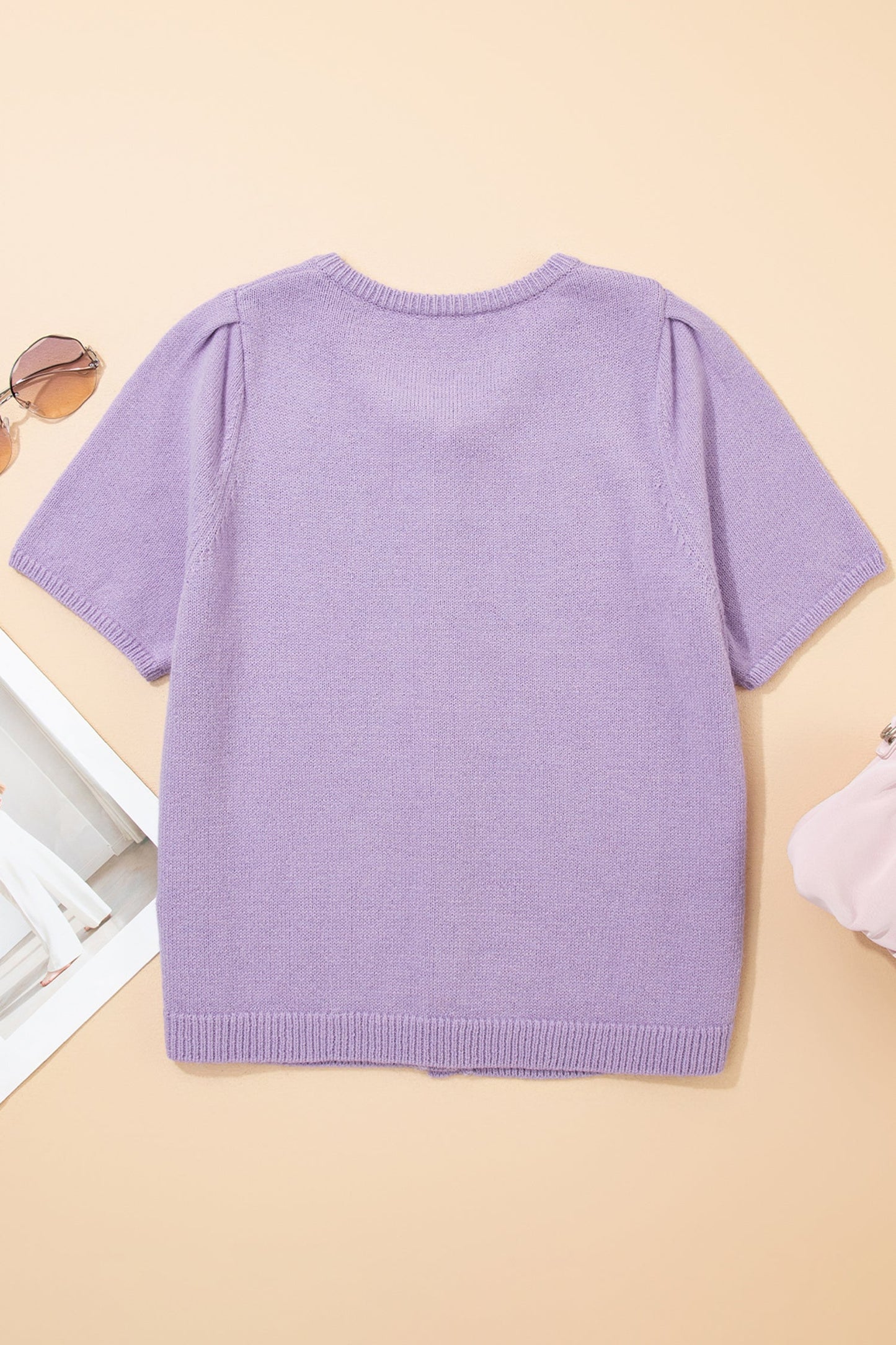 Solid Short Sleeve Cardigan Sweater Tee