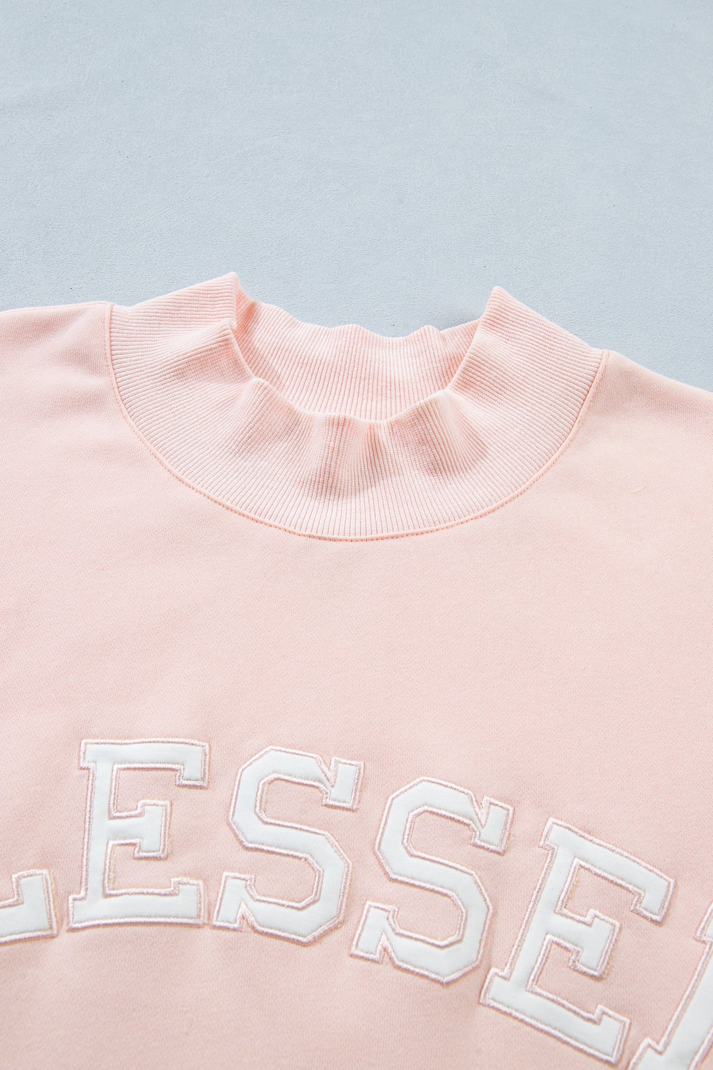 Plus Size BLESSED Embroidered Patch Mock Neck Sweatshirt