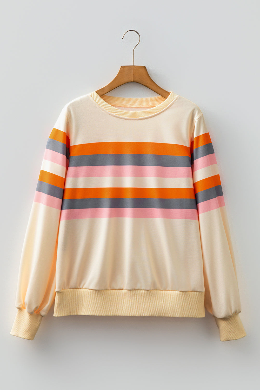 Stripe Puff Sleeve Pullover Sweatshirt