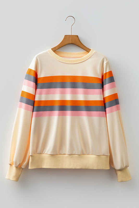 Stripe Puff Sleeve Pullover Sweatshirt