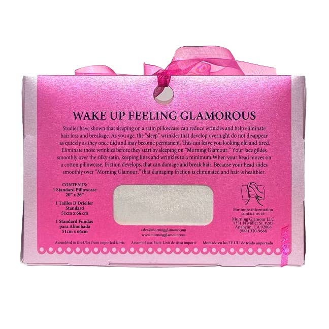 Pink Opalescent Gift Box with Bow - QN/STD Satin Pillowcase