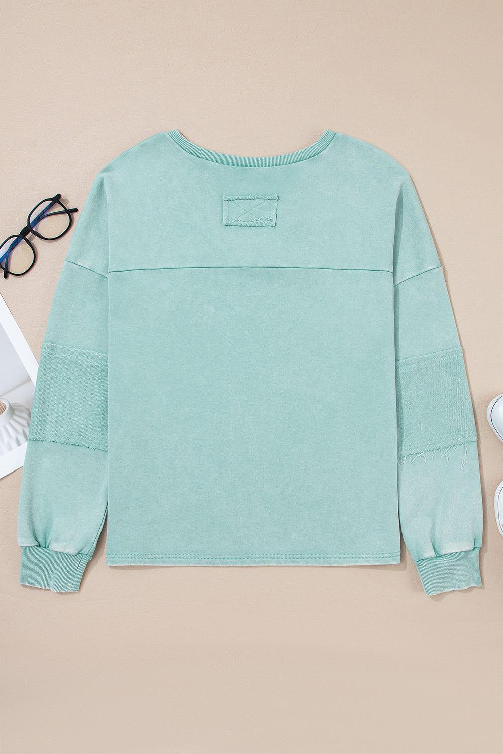 Mineral Wash Reverse Seam Buttoned V-Neck Top