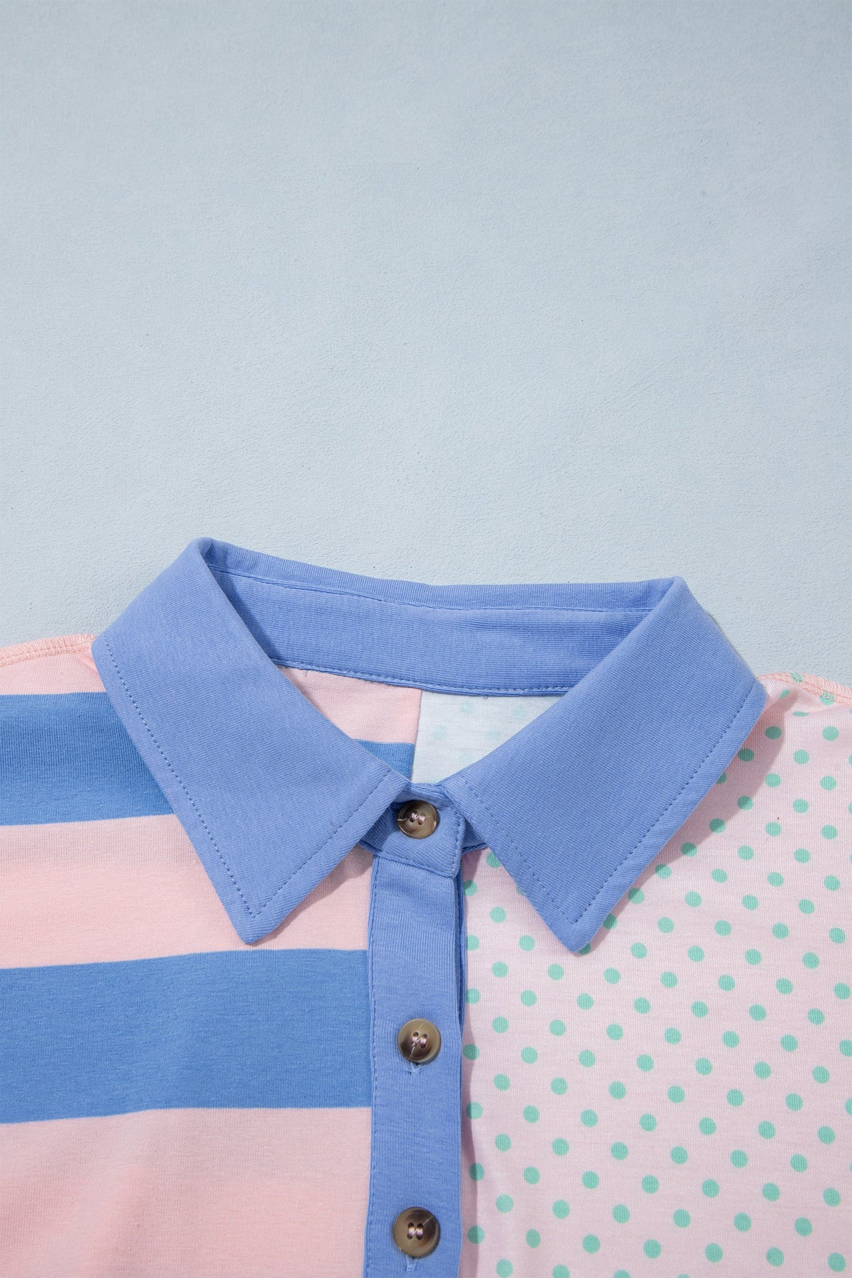 Stripe Polka Dot Patchwork Exposed Seam Polo Top