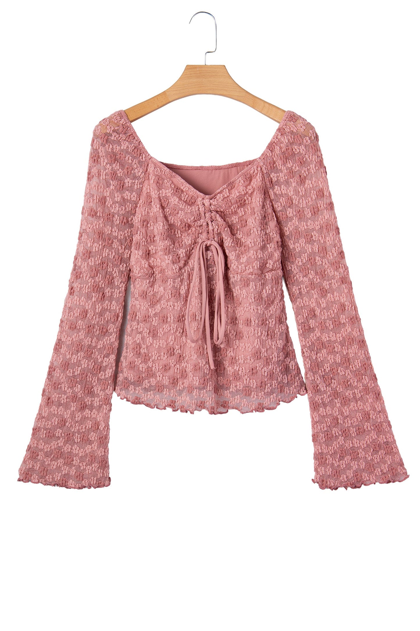 Floral Lace Drawstring Square Neck Blouse
