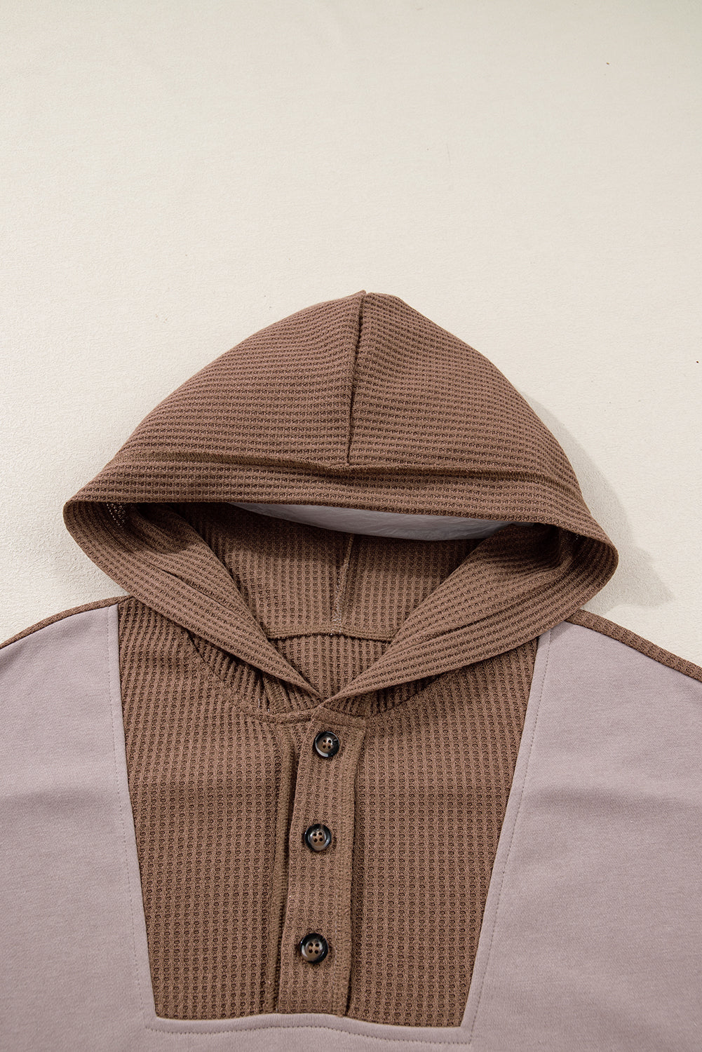 Waffle Patchwork Exposed Seam Oversize Hoodie