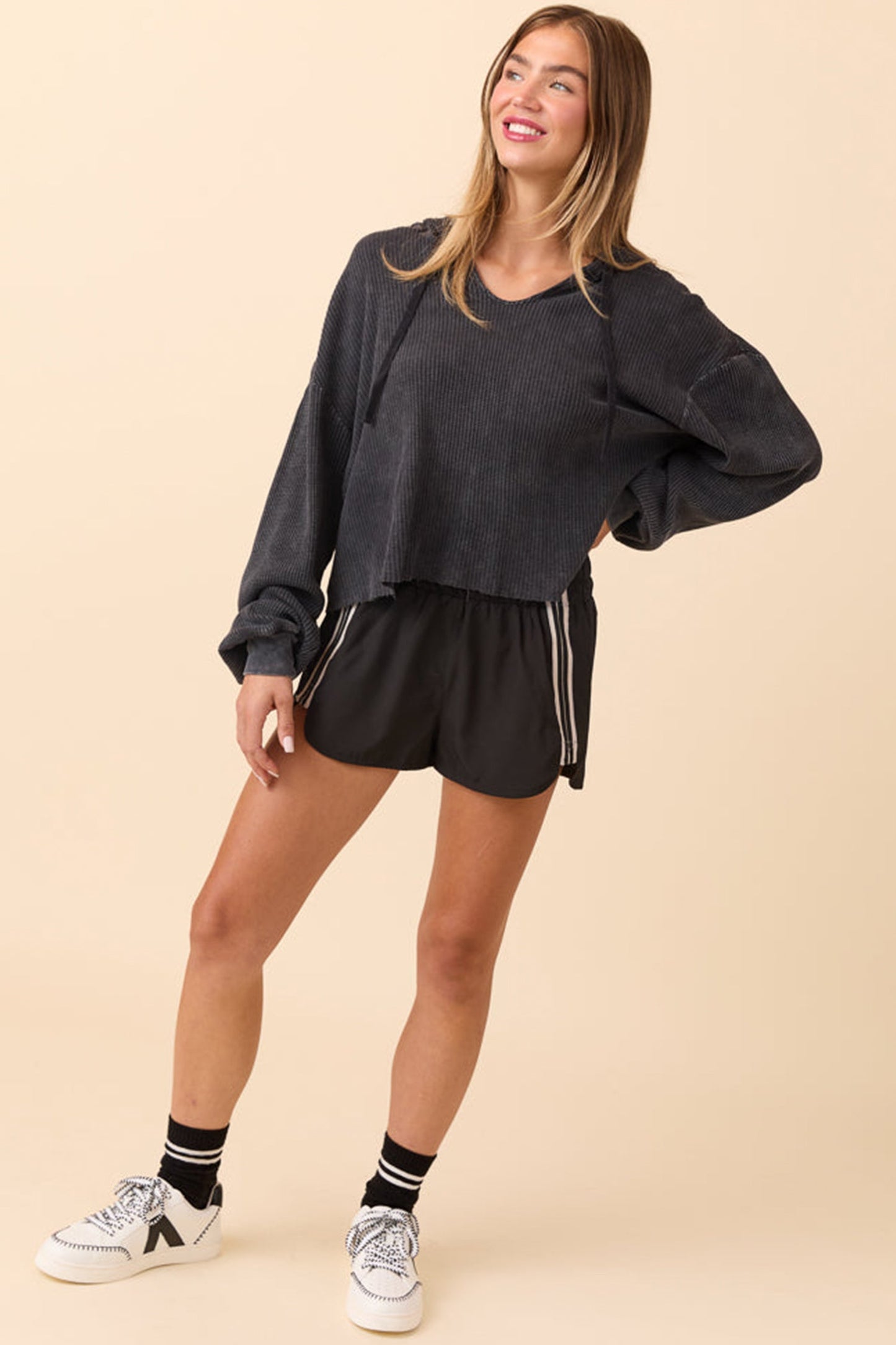 Varsity Stripe Elastic Waist Athleisure Shorts