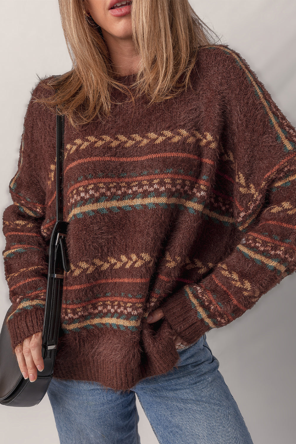 Boho Stripe Knitted Drop Shoulder Sweater