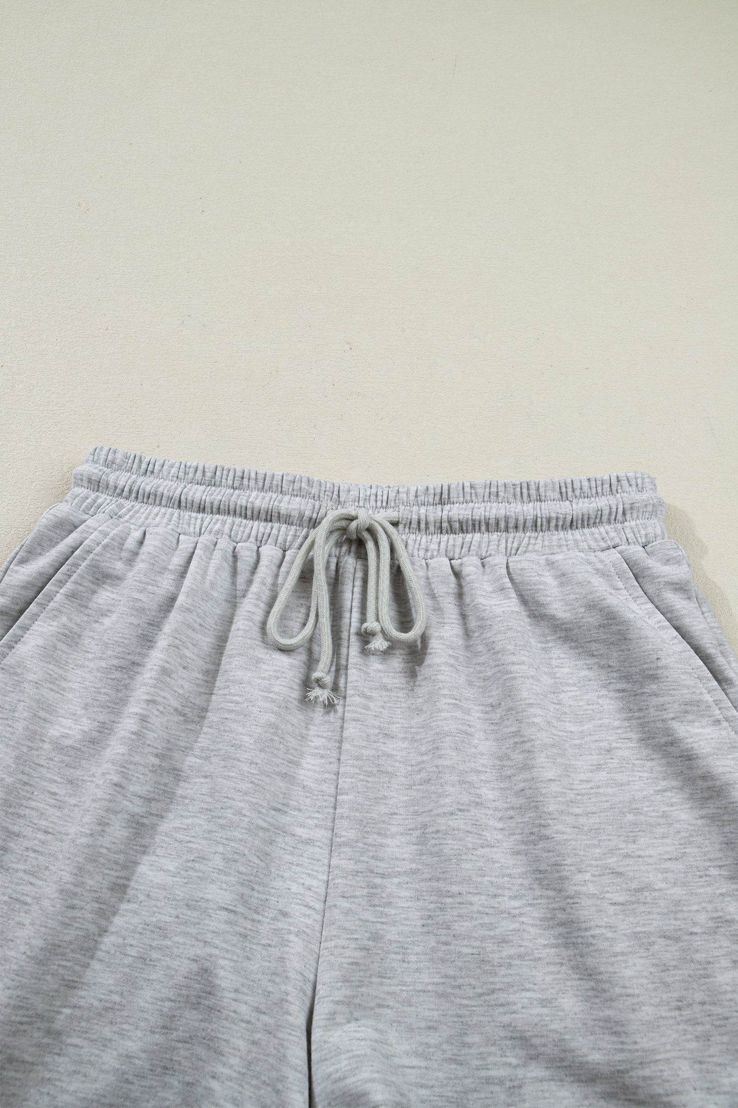 Solid Collared V-Neck Tee & Drawstring Shorts Set