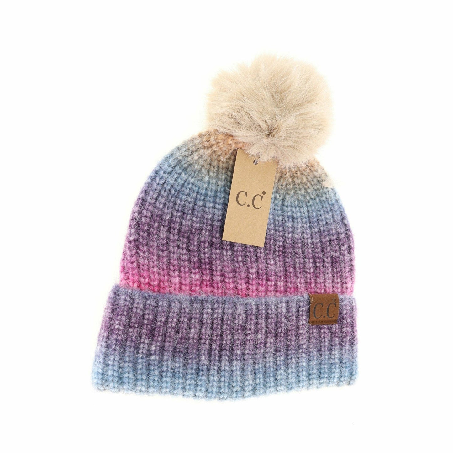 Multicolored Ombre Fur Pom C.C Beanie HAT2077