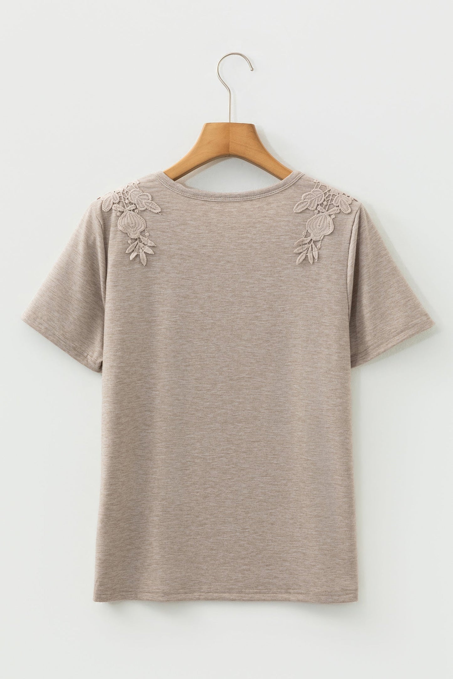Solid Lace Patch Round Neck Tee
