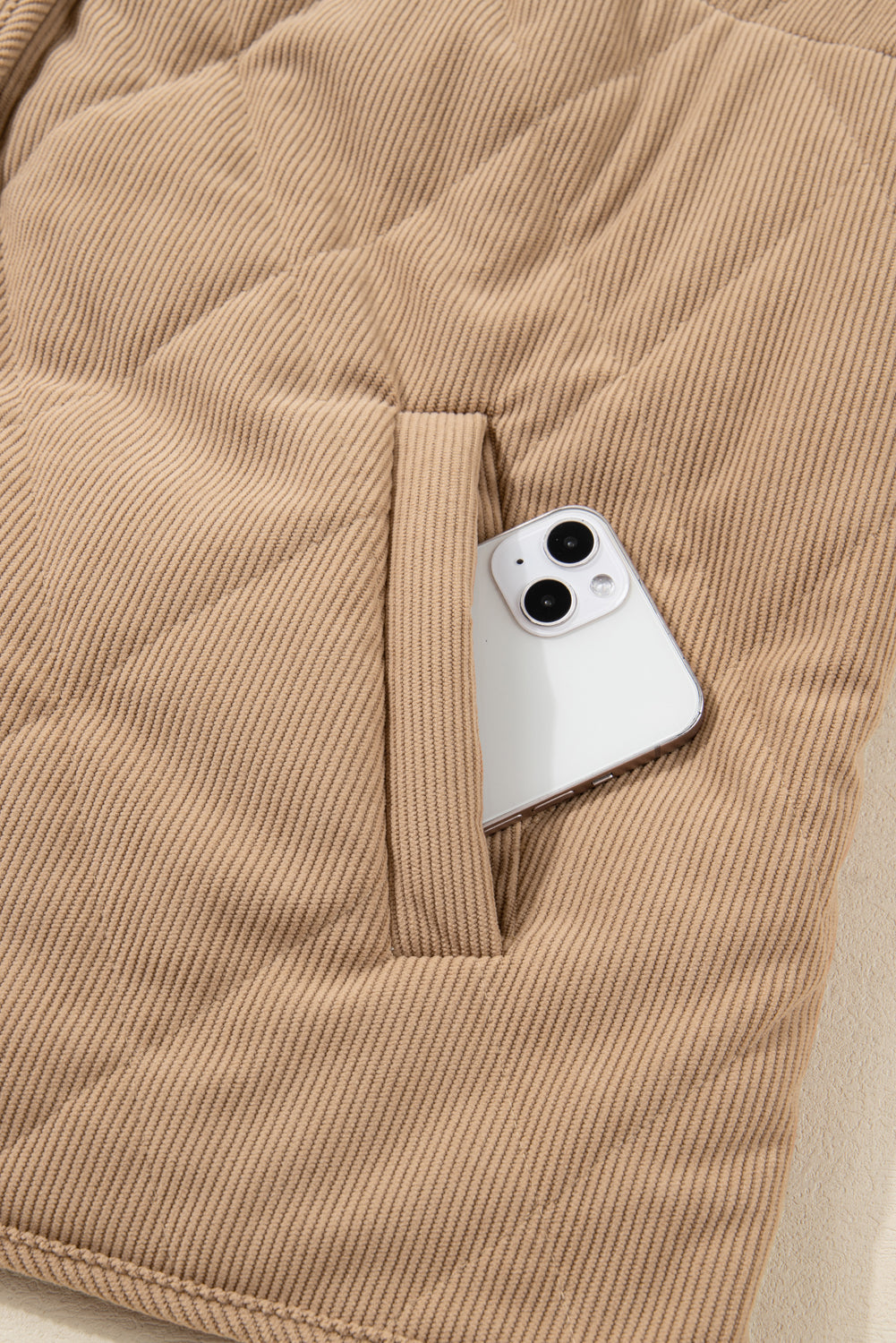 Plus Size Quilted Corduroy Snap Button Vest Jacket