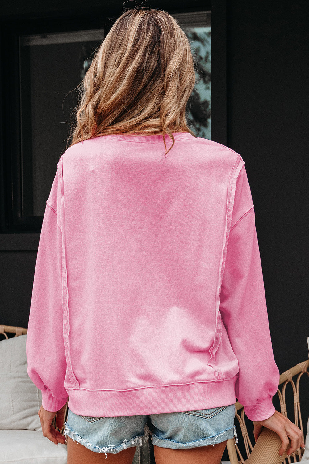 Bow Lace Embroidered Reverse Seam Sweatshirt