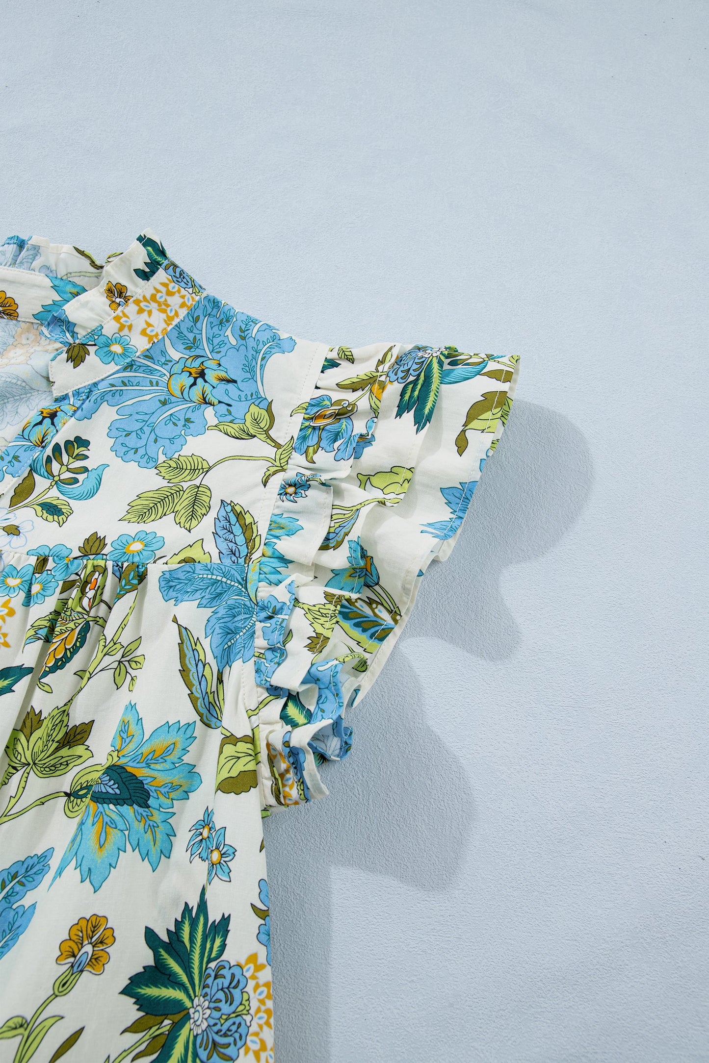 Floral Ruffle Short Sleeve V-Neck Mini Dress