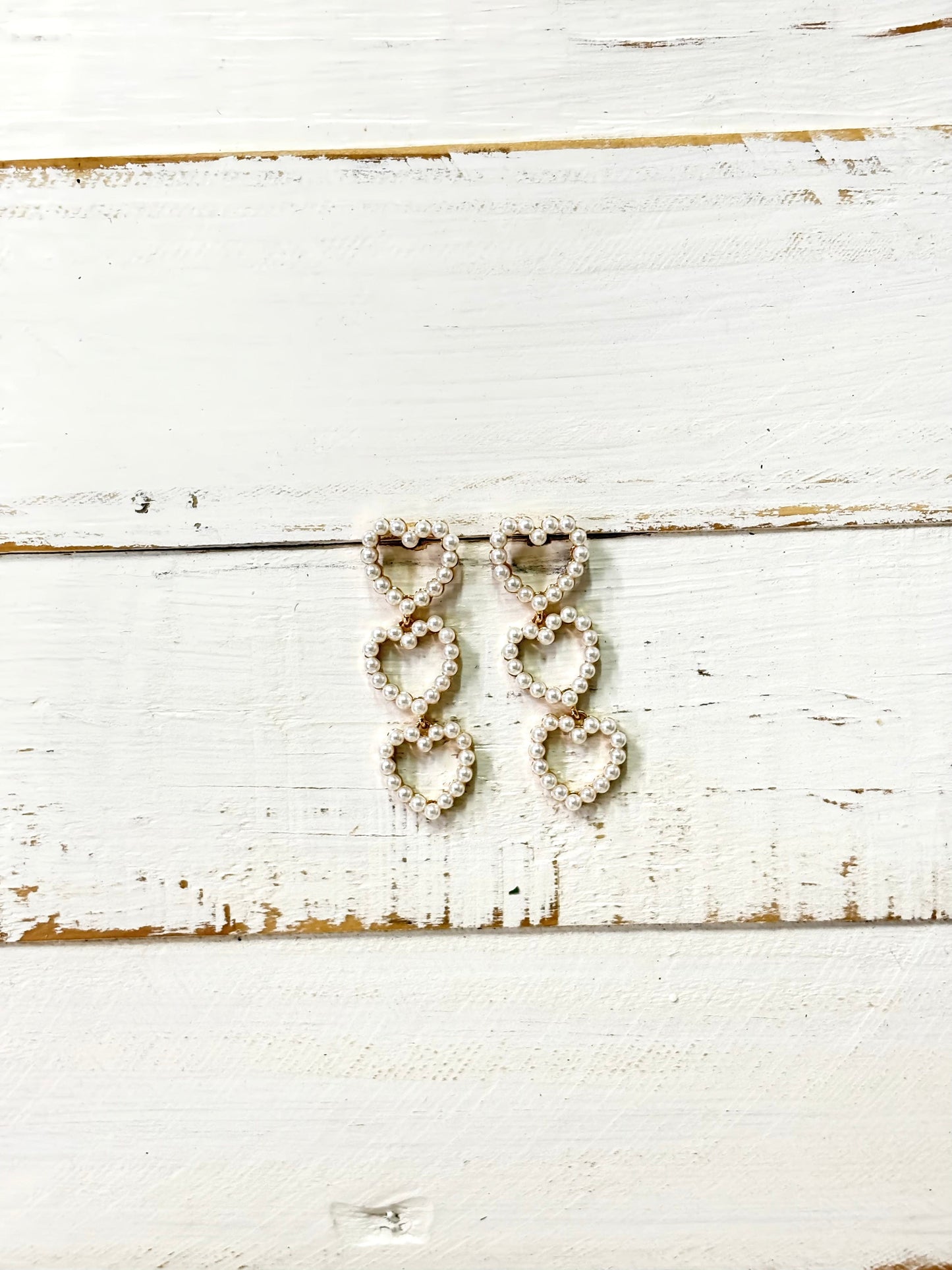 Triple Pearl Heart Dangle Earrings