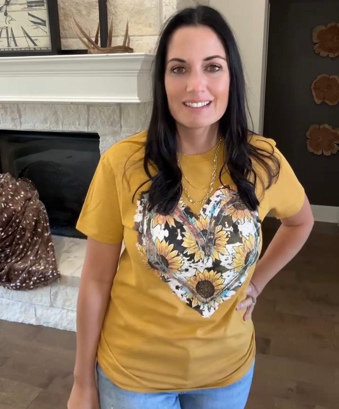 Sunflower and Turquoise Heart Graphic Tee