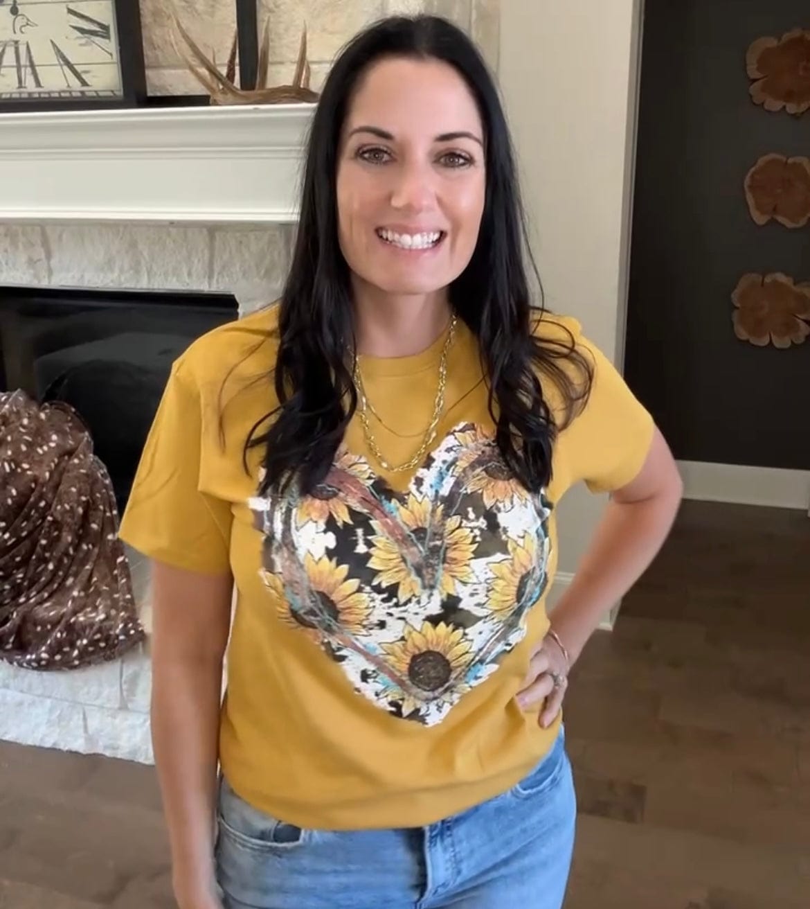 Sunflower and Turquoise Heart Graphic Tee