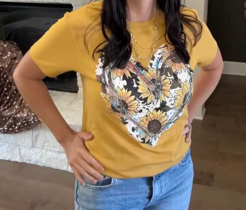 Sunflower and Turquoise Heart Graphic Tee