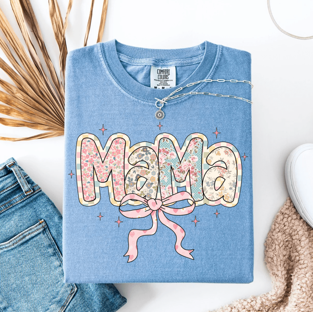 Floral & Checkered Mama Graphic Tee