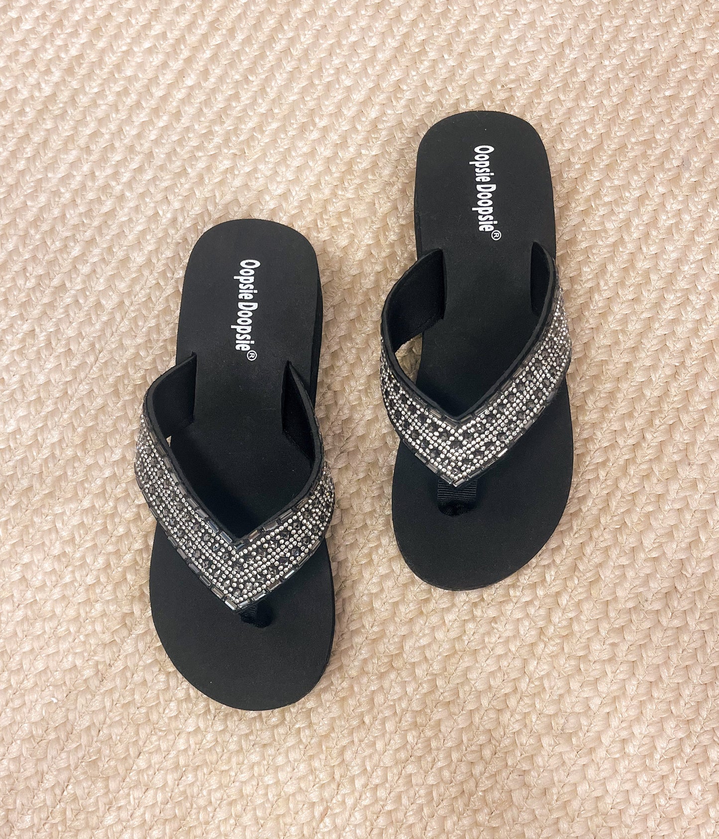 Evita Rhinestone Sandal in Black and Silver