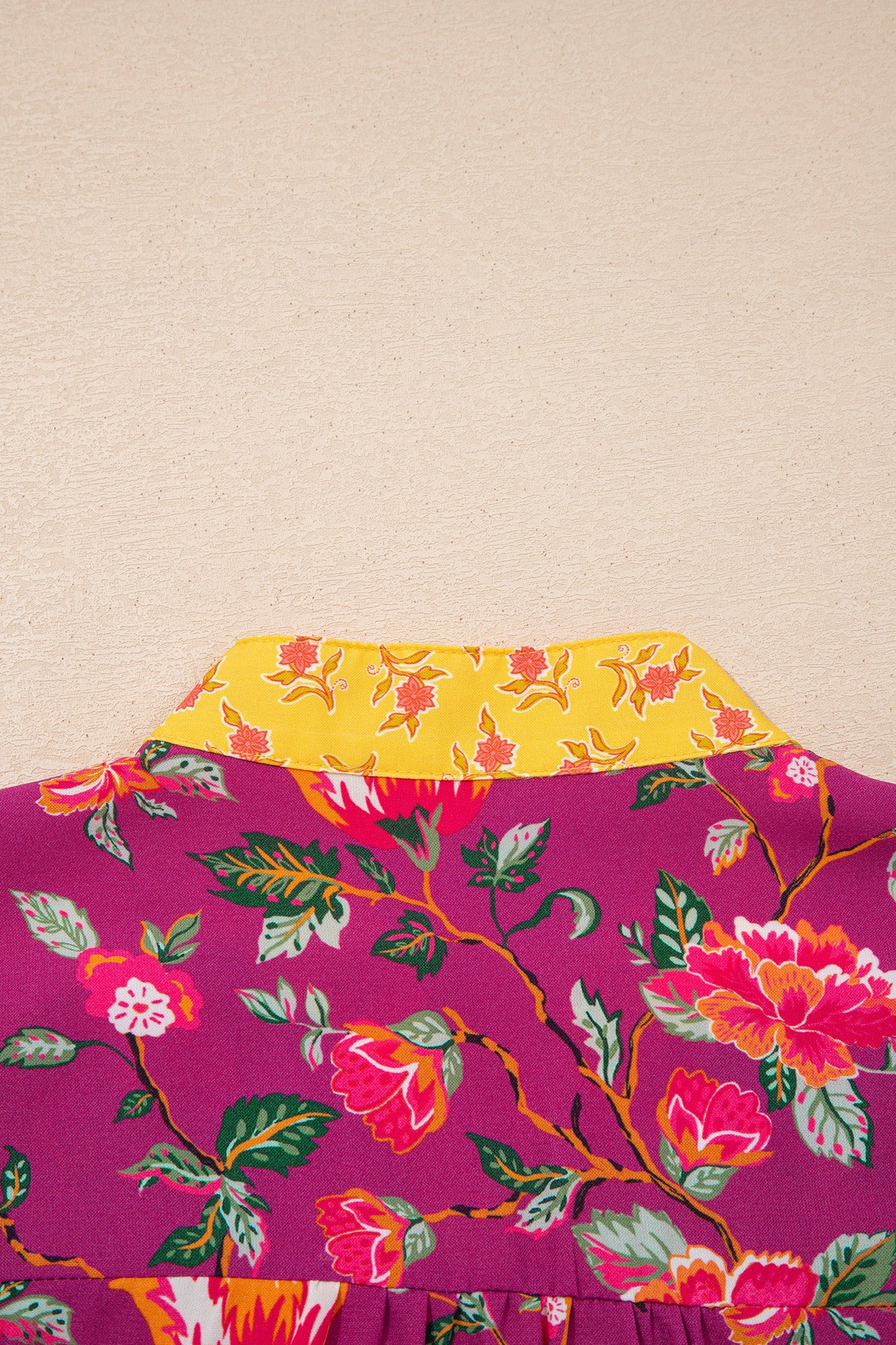 Floral Patchwork Split V-Neck Blouse