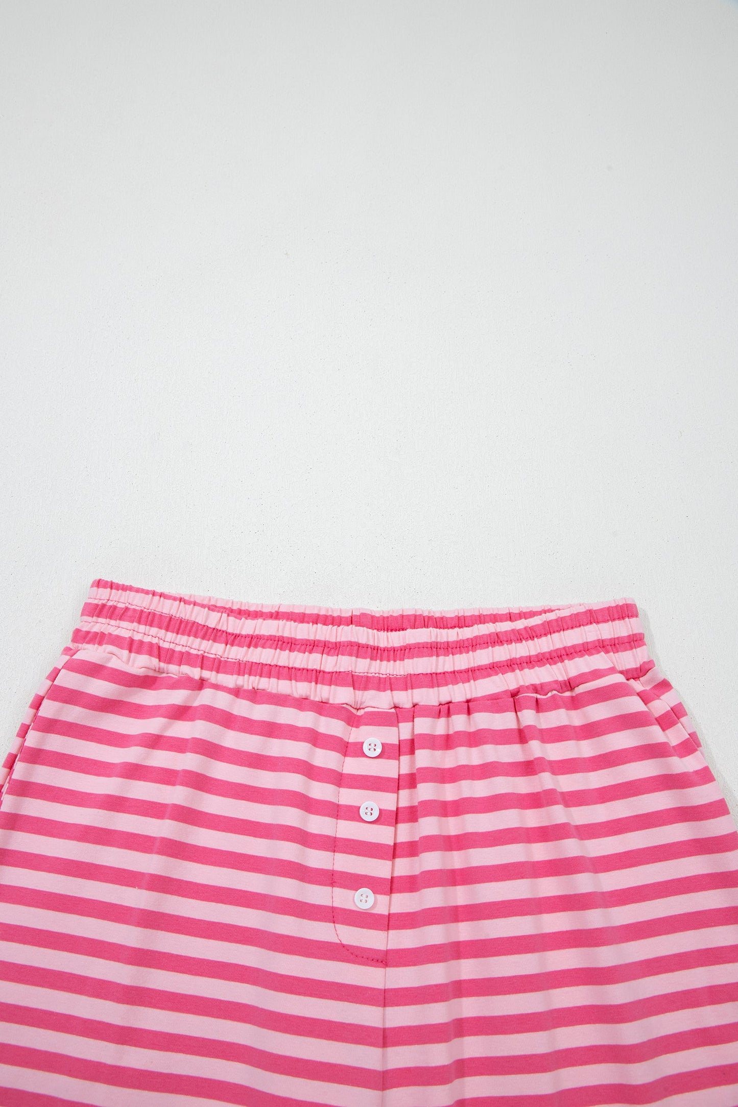 Stripe Drop Shoulder Top & Buttoned Pants Set