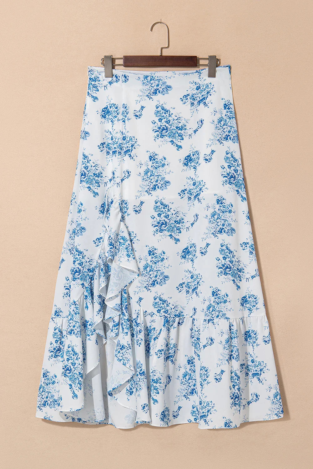 Floral Boho High Waist Ruffle Split Maxi Skirt
