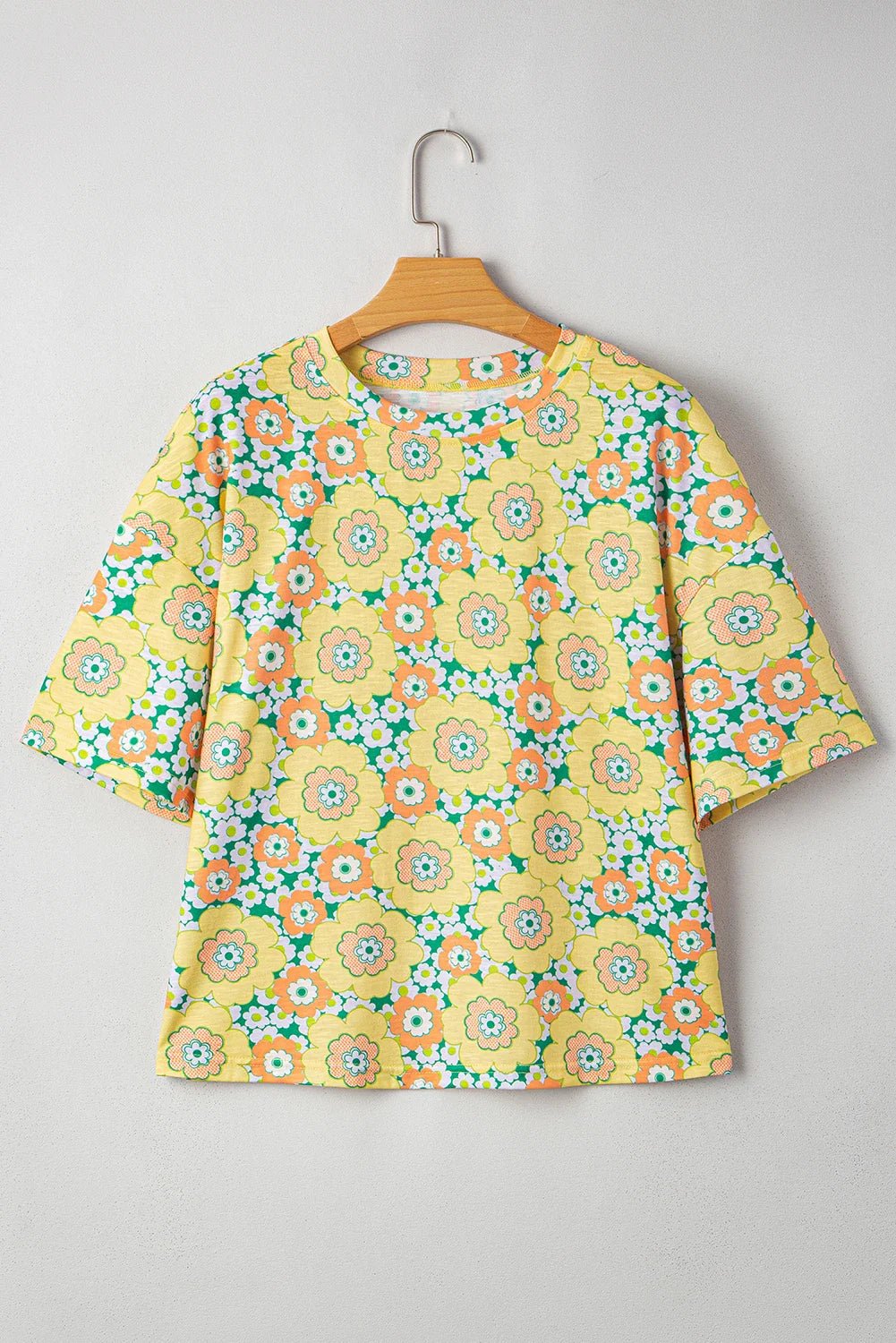 Flower Drop Shoulder Loose Summer T-Shirt