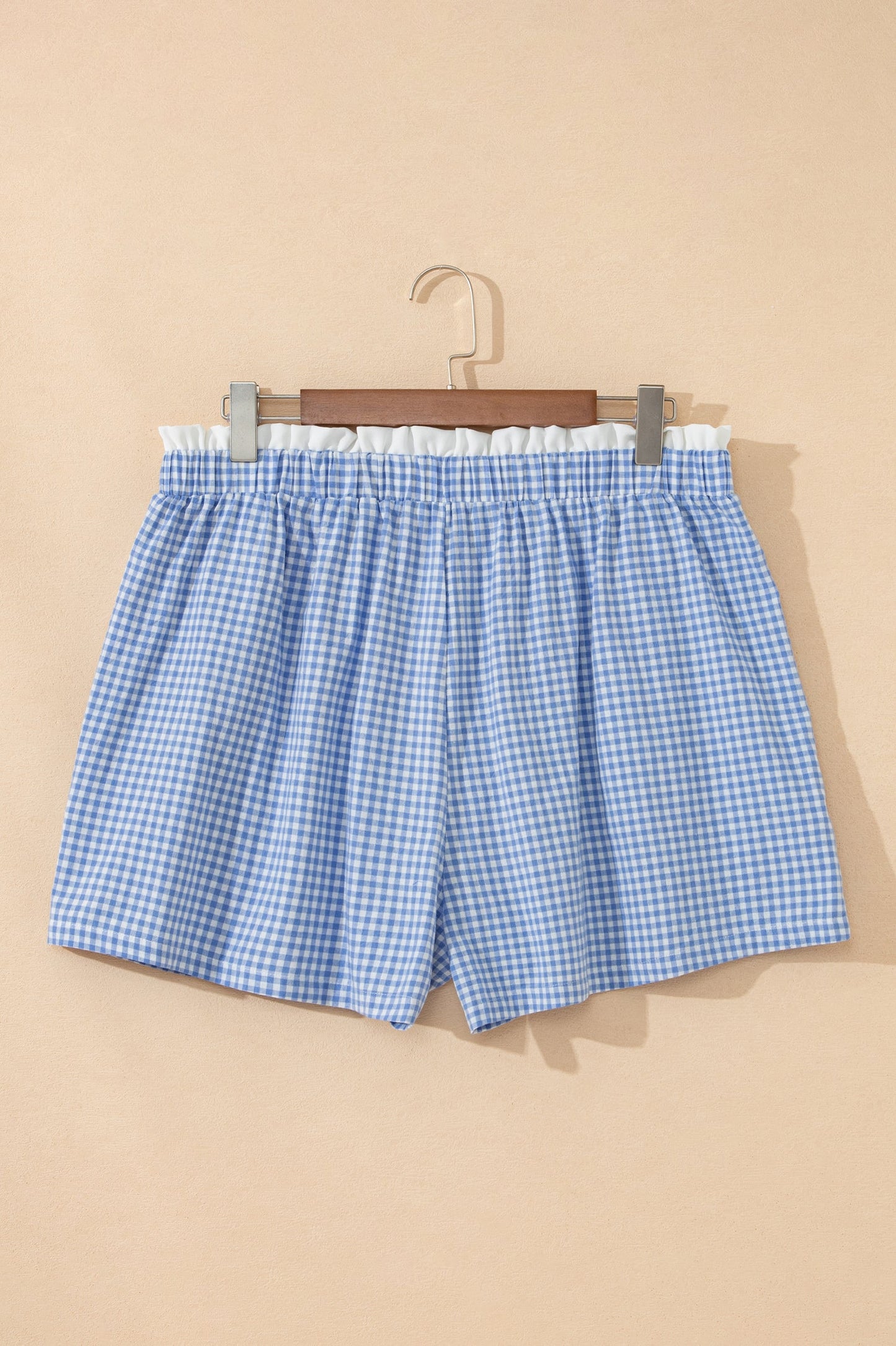 Plus Size Gingham Plaid Ruffle Contrast Trim Shorts