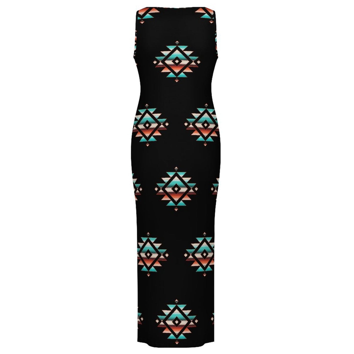 Southwestern Aztec Sleeveless Bodycon Side Slit Western Maxi Dress