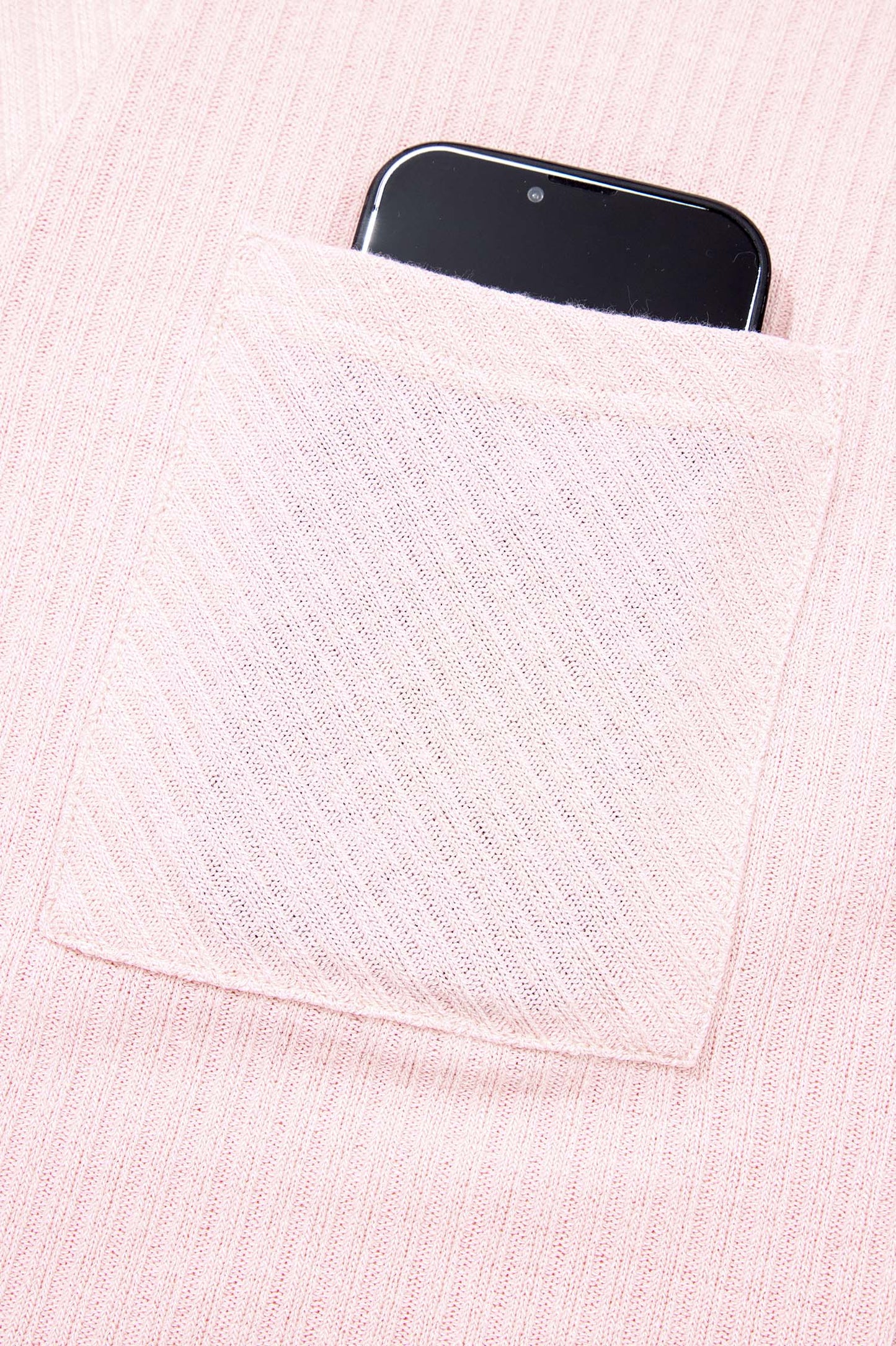 Solid Ribbed Knit Collared V-Neck Tee