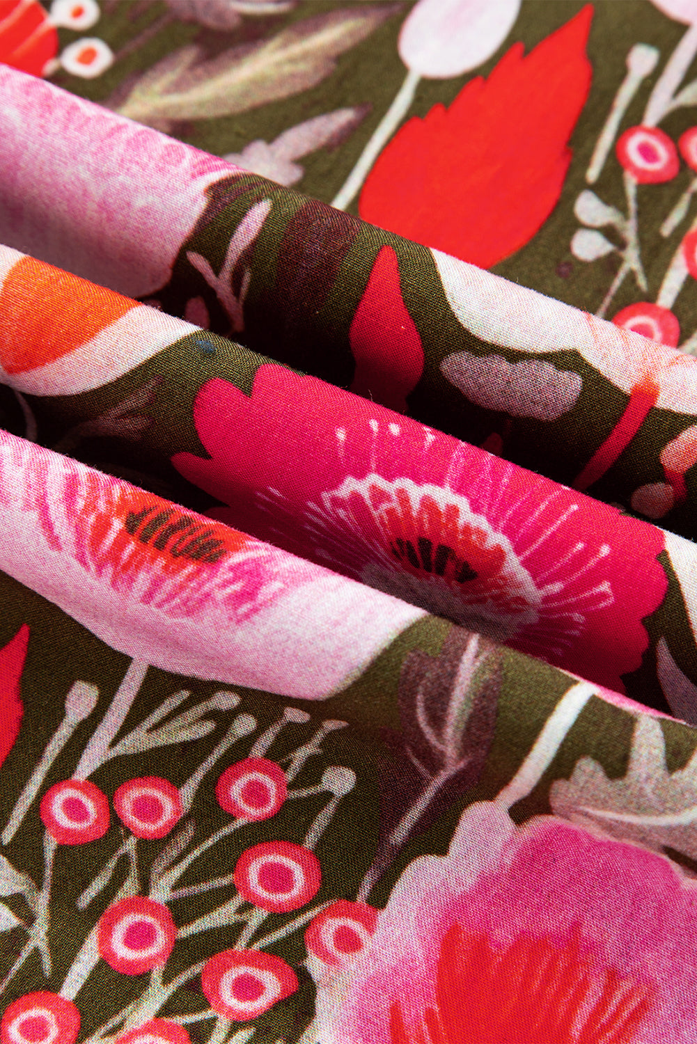 Floral 3/4 Sleeve Lace-Up Neck Blouse