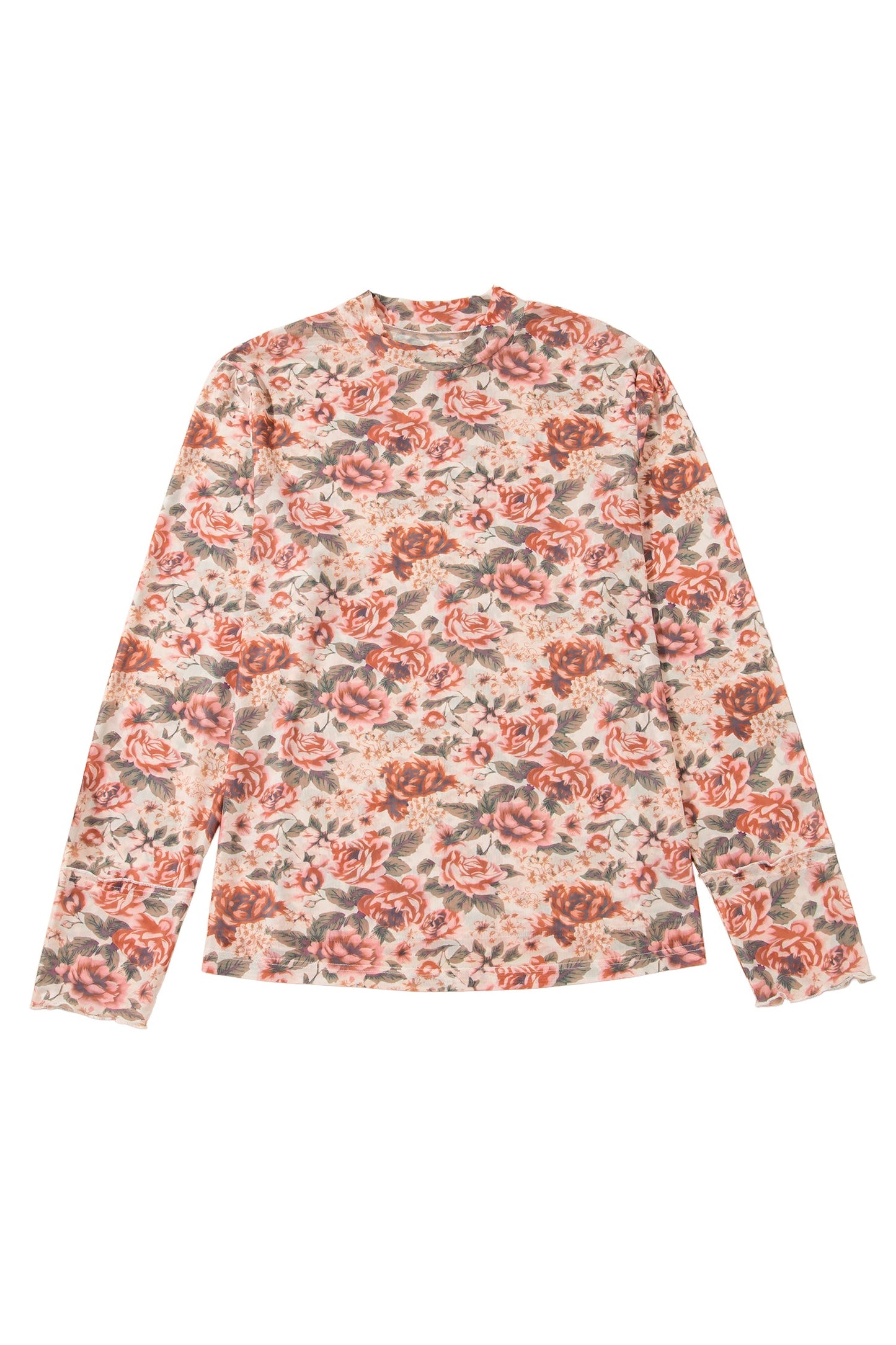 Plus Size Floral Mesh Mock Neck Top