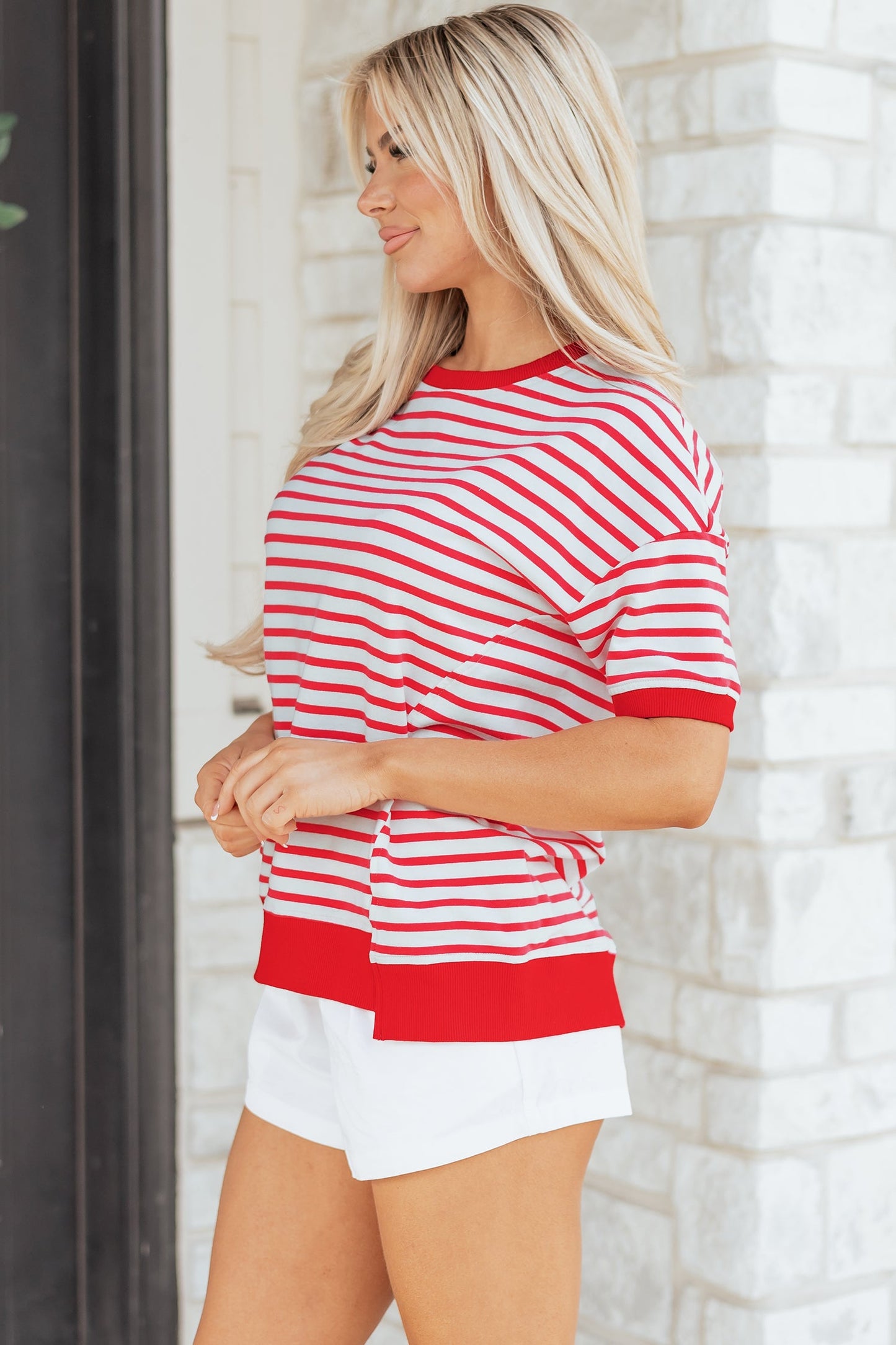Stripe Drop Shoulder Short Sleeve T-Shirt